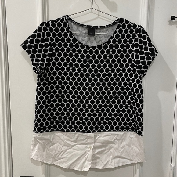 Ann Taylor women's blouse with faux undershirt; black/white geometric; size S - - Picture 1 of 4